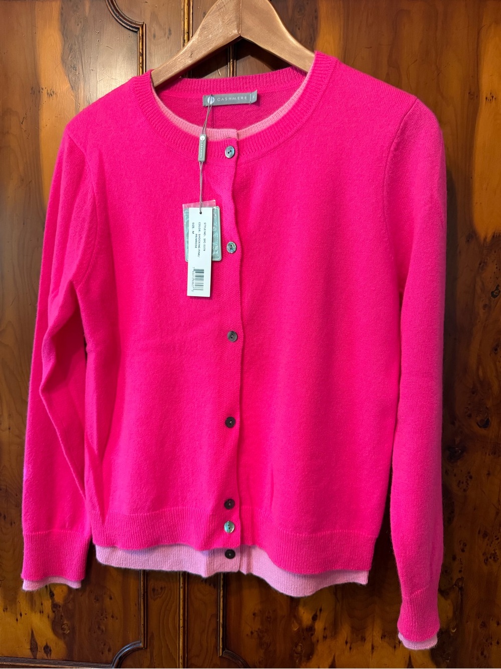 InCashmere Vibrant Hot Pink Crewneck Button Cardigan